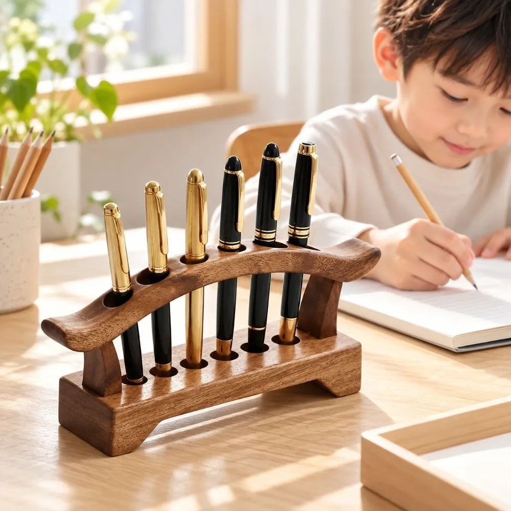 6 Slot Wooden Pen Holder Multifunction Simple Pencil Display Shelf Creative Saving Space Toothbrush Stand Office/School