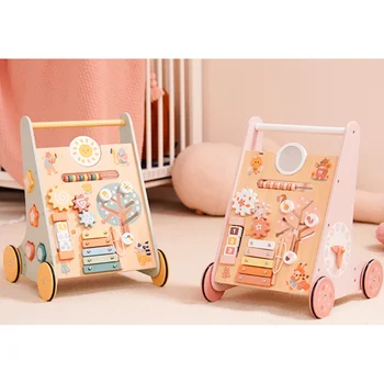 Montessori Wooden Baby Walker Activity Center with Wheels