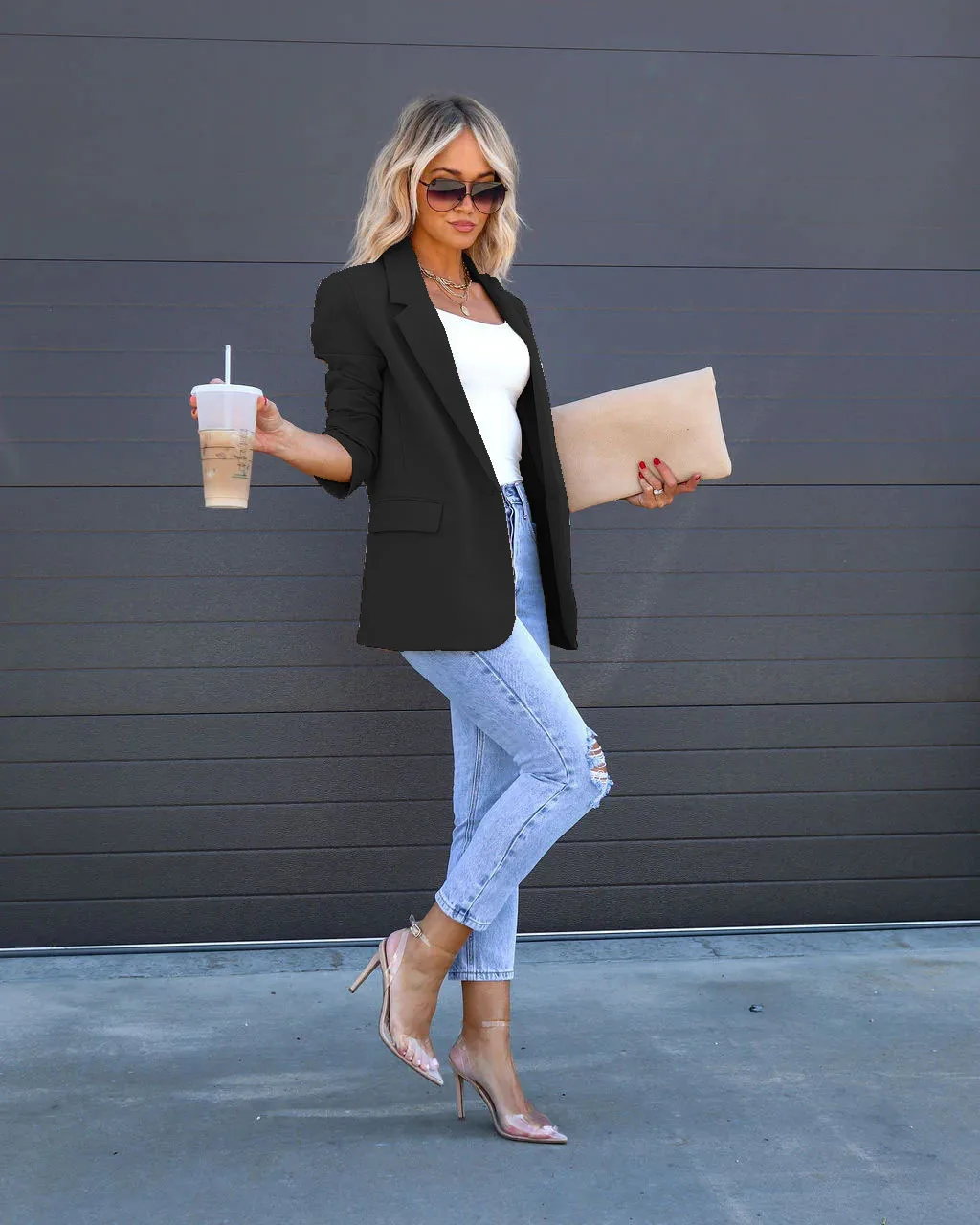 Women Autumn Winter New Casual Pocket Women's Blazer Fashion Loose Multi-Color Split Jacket Long Sleeve