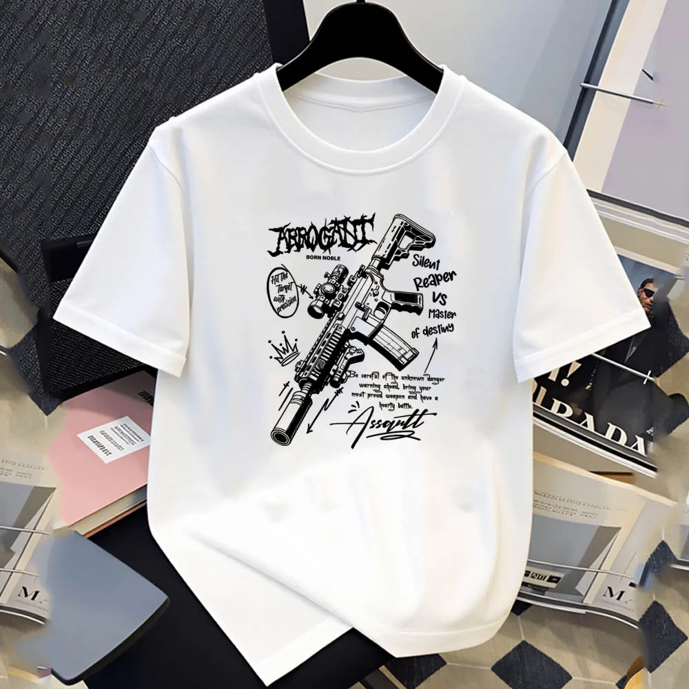 Trendy Street Style T-Shirt Fun Doodle M4 Elements Handwritten Letter Pattern Graphic Tee for Casual Wear