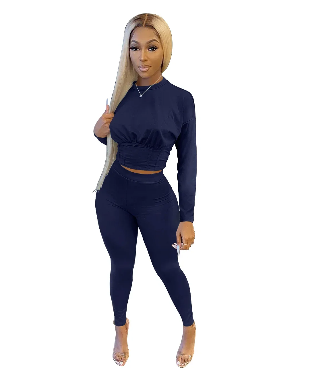 2023 neue AutumnWomen's Reine Farbe Sport Taille Anzug Mode Lässig Zwei-stück Set – Detail 24