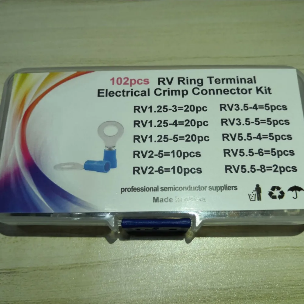 102PCs Terminal  RV5.5-4-6-8 RV3.5-4-5  RV2-5-6 RV1.25-3-4-5 Crimp KIT RV Ring Frok u-type Wire Copper Electronic Pre-Insulated