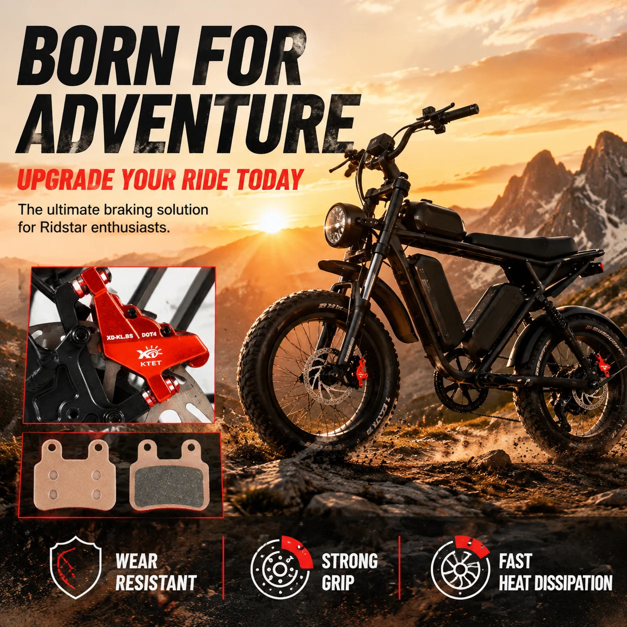 Replacement Brake Pads for Ridstar Q20 Electric Bike Semi-Metallic KTET XD-KL.BS Hydraulic Disc