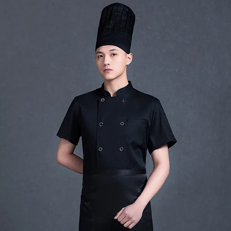 Chef Overalls ครึ่งแขนฤดูร้อนโรงแรมรับประทานอาหารด้านหลัง Kitchen Chef Chef Uniform ผู้ชายแขนสั้น