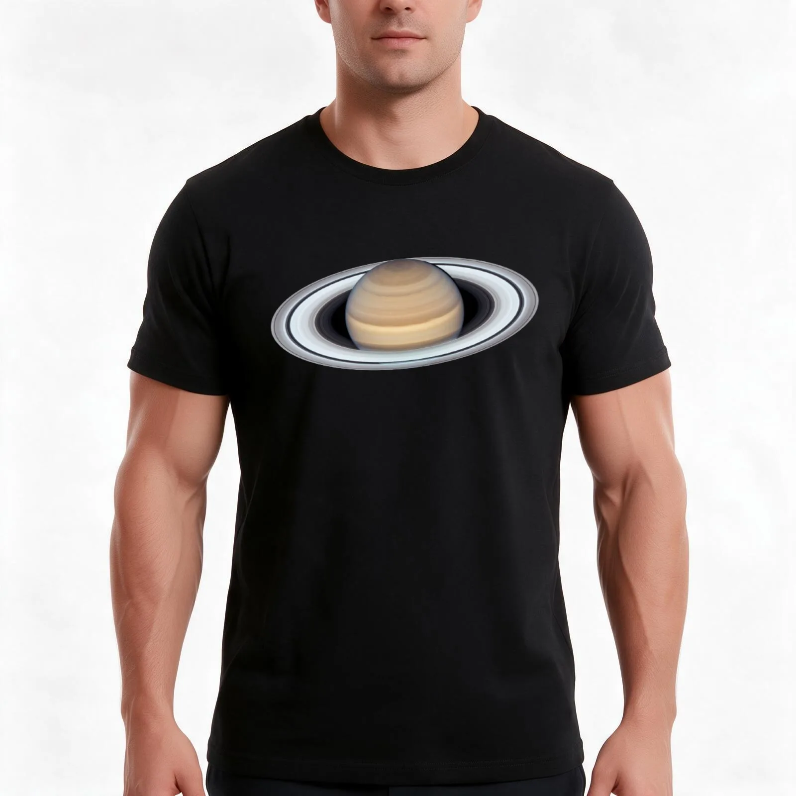 Saturn Planet Close Up Photo Round T-Shirt Summer Casual Cotton Tee Oversized Streetwear Tops Vintage Graphic Print