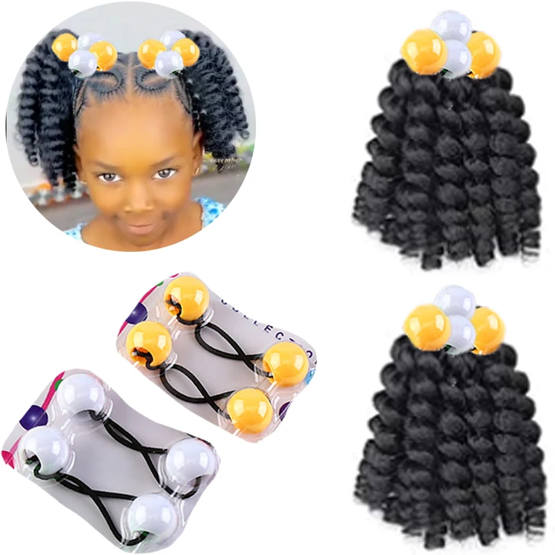 2pcs Large 20MM hair beads ponytail accessorie for kids 7inch box braid elastic hair extension synthetic with big bubbles balls