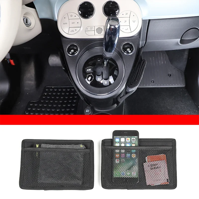 For Fiat 500 2021-2024 Oxford Cloth Black Car Center Control Gearbox Side Hanging Bag Storage Bag Car Interior Accessories 2PCS