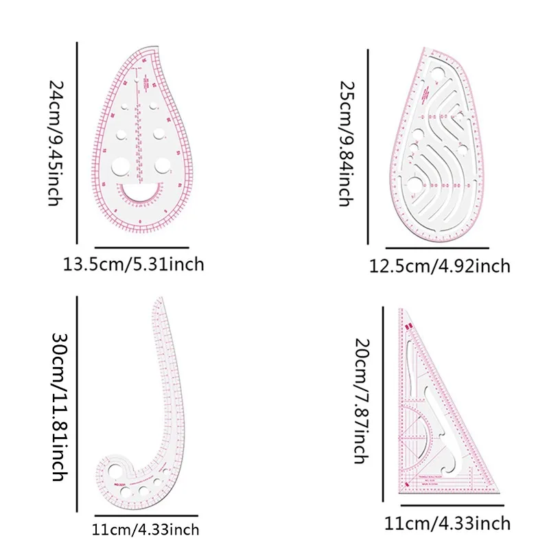 Clear Metric Sewing Ruler Set, Plastic Sew French Curve Ruler for Designers, Pattern Maker, Sewing Templates image 6
