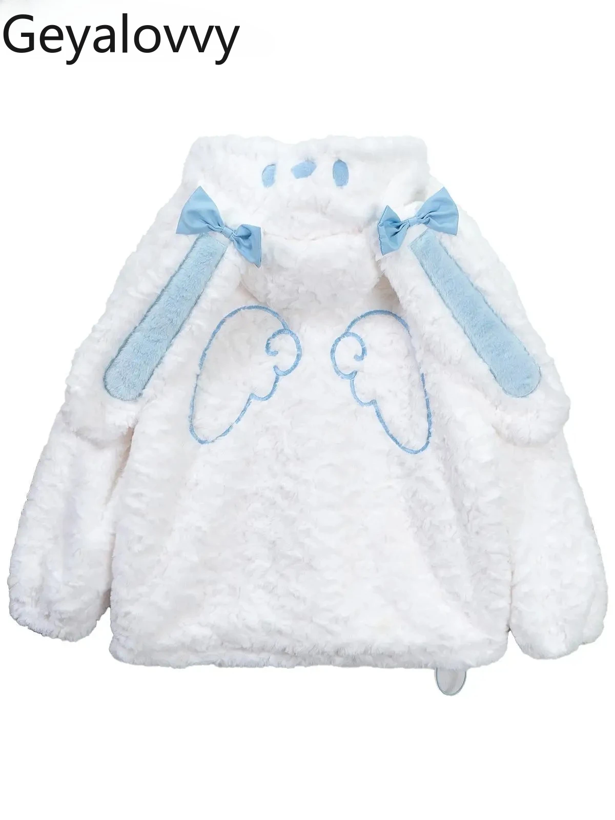 التطريز لوليتا الحلو لطيف الفتيات معطف المرأة الشتاء سميكة شعر مبطن على فضفاضة طويلة الأكمام الأبيض الدافئة مقنعين سترة