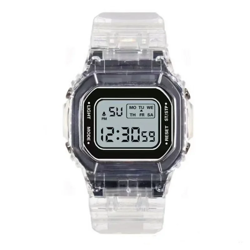 Montre numérique LED étanche pour hommes et femmes, montres de sport, bracelet transparent Shoous, carré électrique