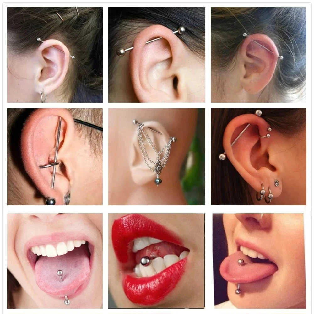 5/10PCS G23 Titanium Piercing Long Industrial Barbell Ring Tongue Nipple Bar 14G 16G Internal Thread Ear Cartilage Body Jewelry