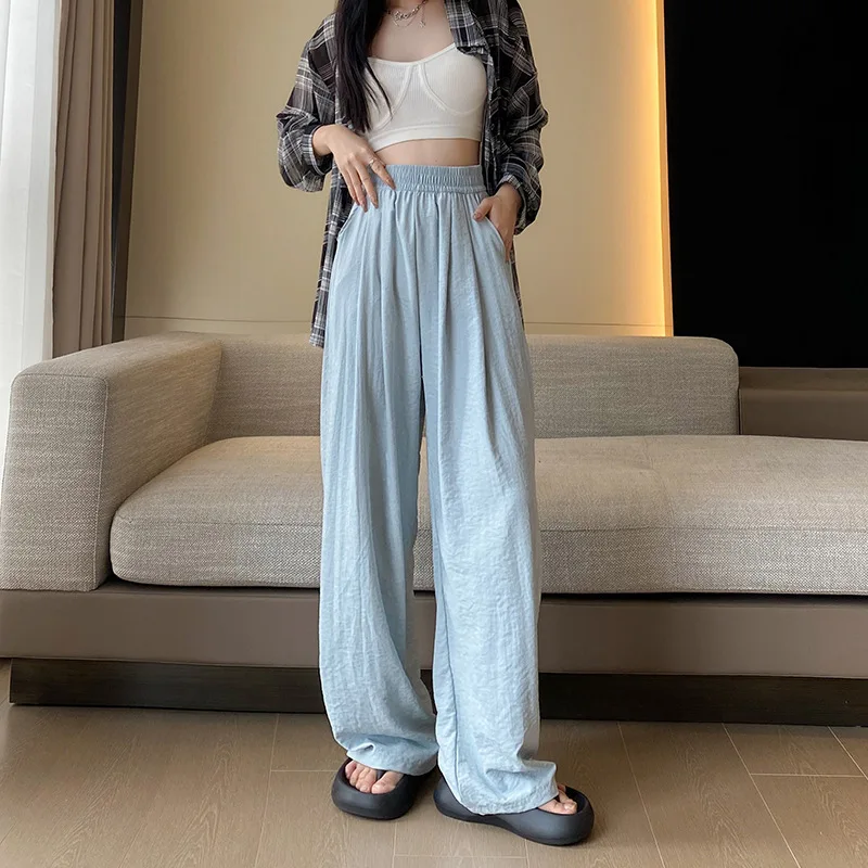 Wide Leg Pants Woman Cotton Joggers Womens Autumn Patchwork Double-Layered Elastic Grunge Urban Tender Checked Lady Cozy Commute