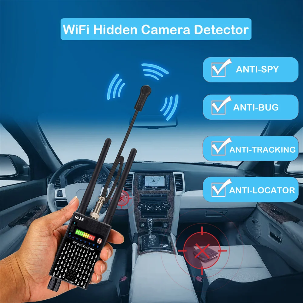 Anti-Spy Wireless RF Signal Automatic Detector GPS Tracker Frequency Scan Camera Detect WiFi GSM Audio Bug Finder Device Scanner