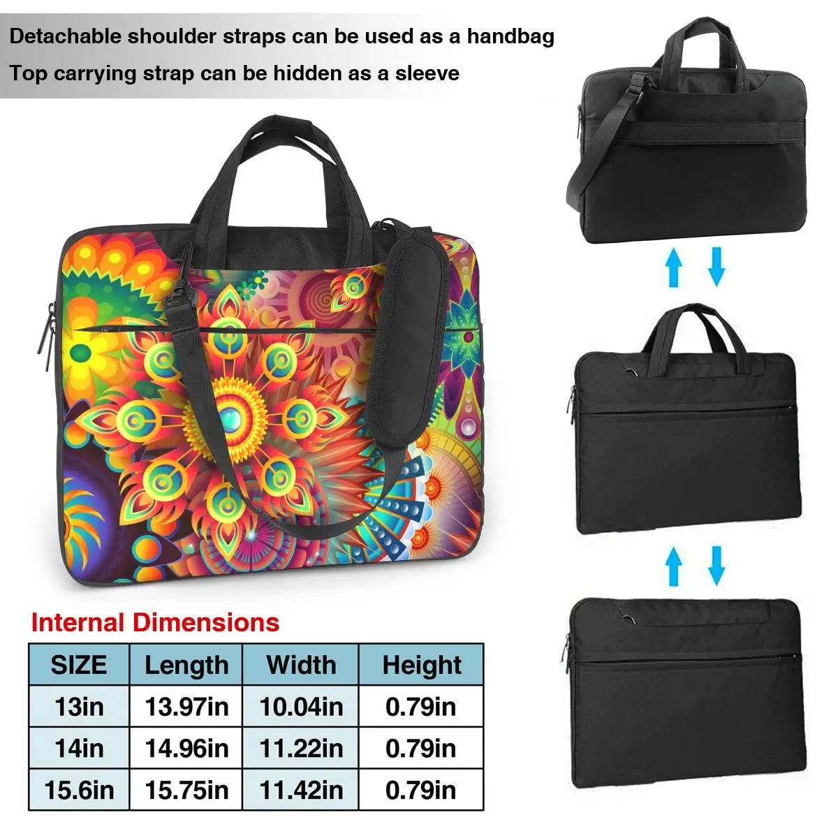 Handbag Laptop Bag Flower Power Briefcase Bag Floral Hippie 13 14 15 Vintage Portable Computer Bag For Macbook Air HP Huawei