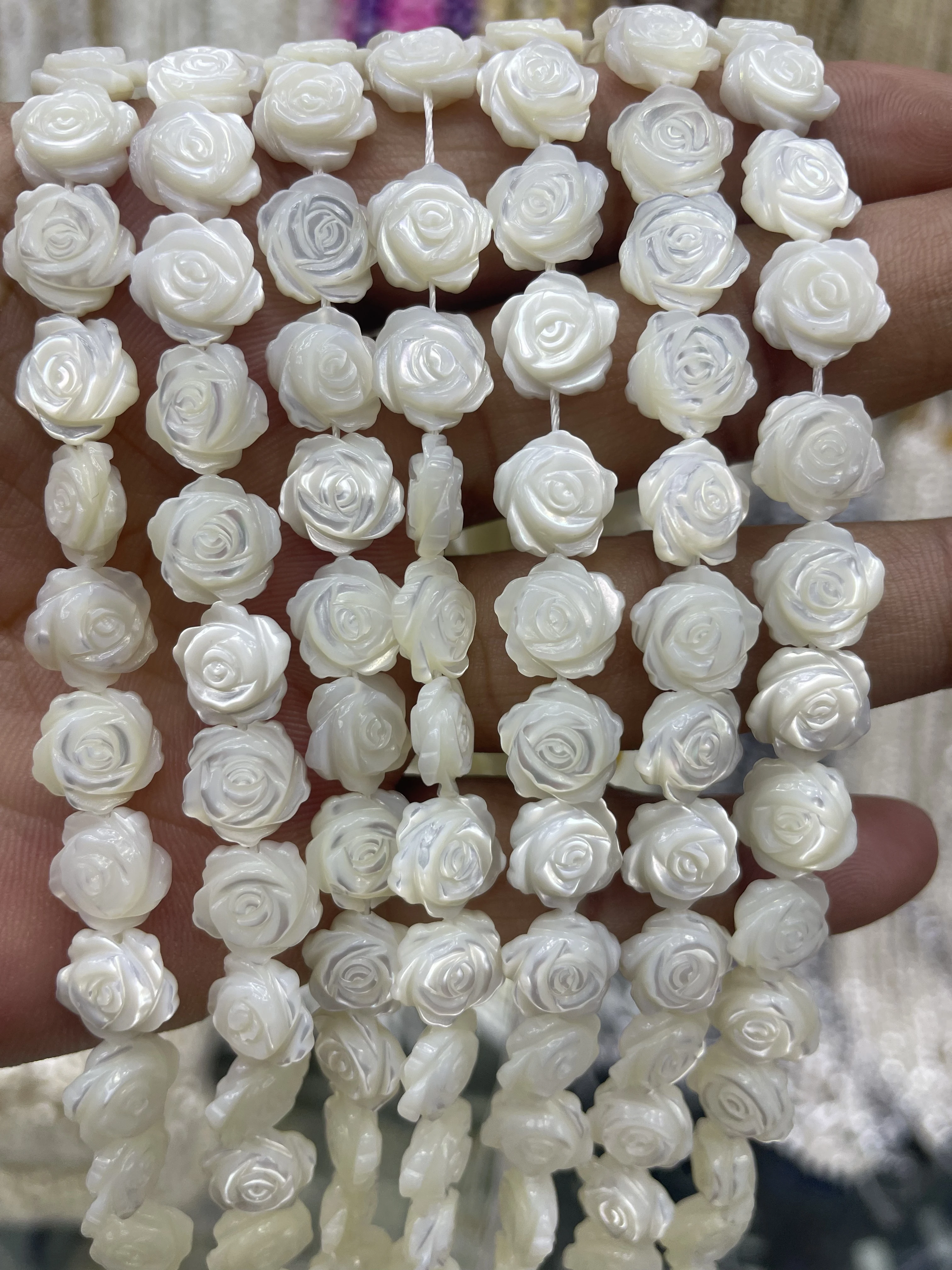 Natural Shell Necklace Handmade Engrave Rose 8mm/10mm/12mm Lenght 39cm Grain About47/38/32 Grain Use for Jewelry Diy Make