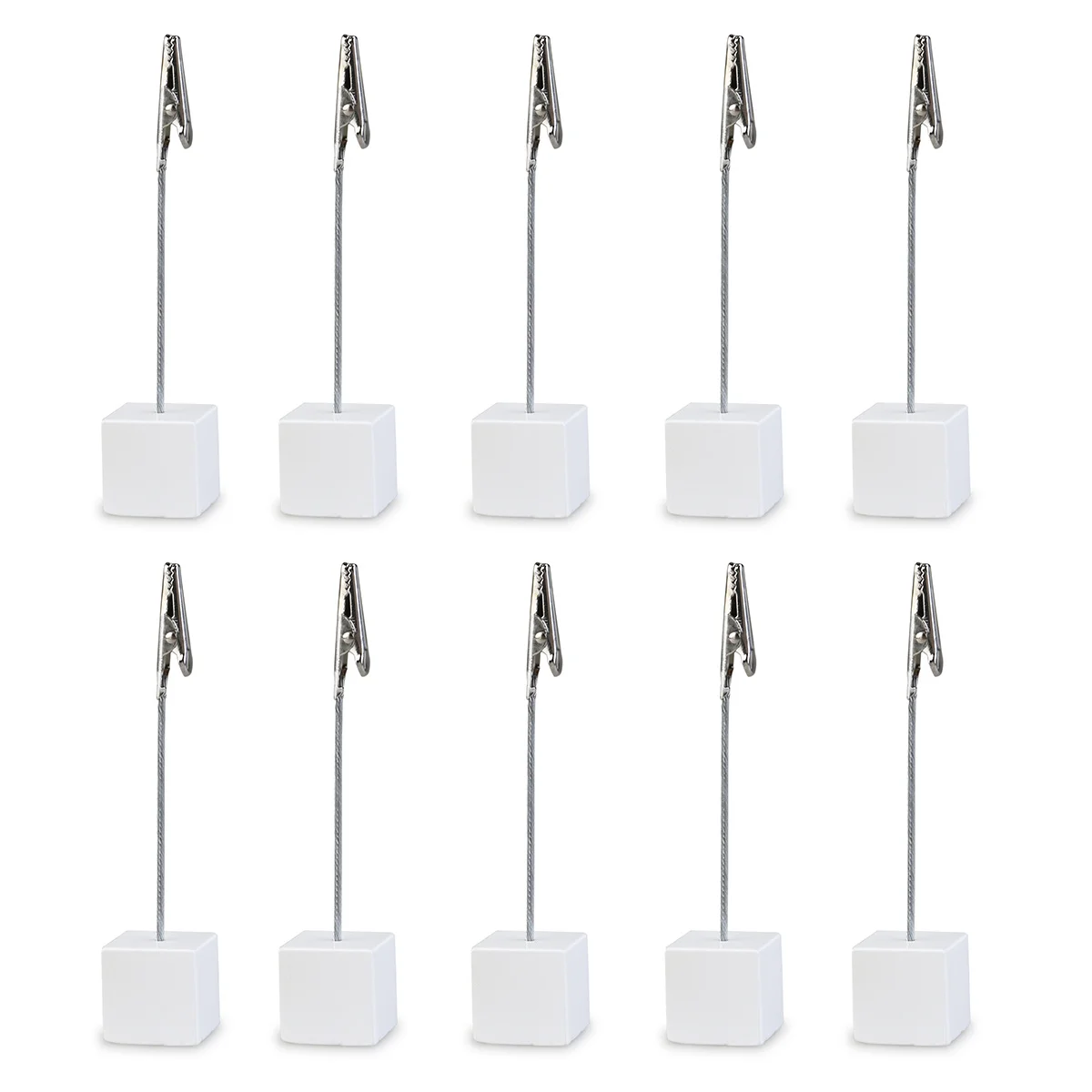 10 قطع من حامل المذكرات الورقية بقاعدة مكعبة من الراتنج مع مشبك من الفولاذ المقاوم للصدأ لتنظيم المكتب والمنزل باللون الأبيض