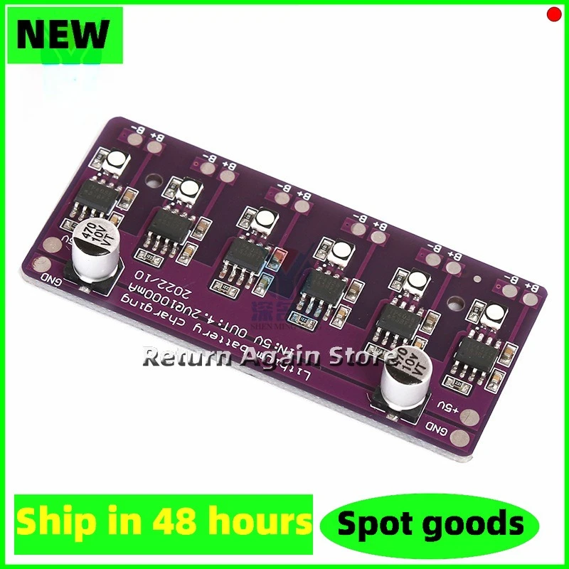 DC5V 1A lithium battery charging module supports independent input for 6 groups of batteries, with LED indicators,
