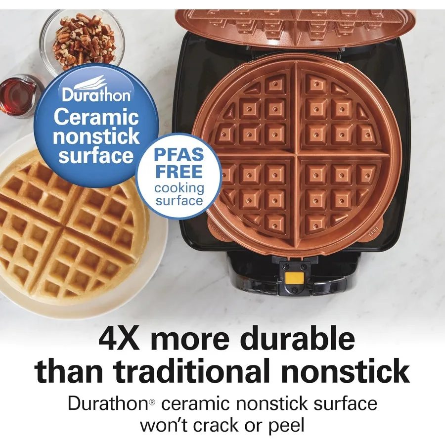 صانع الوافل البلجيكي مع أطباق مطلية غير لاصقة خالية من مادة PFAS قابلة للإزالة لسهولة الوجه والتنظيف تتميز بالسيراميك المتين