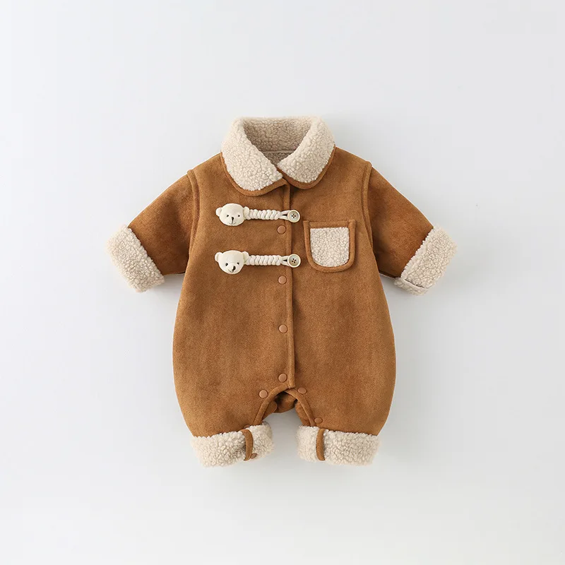 Baby Cute Onesie Infant Winter Thickened Padded Romper Full Moon Velvet Winter Cotton Clothes Breathable