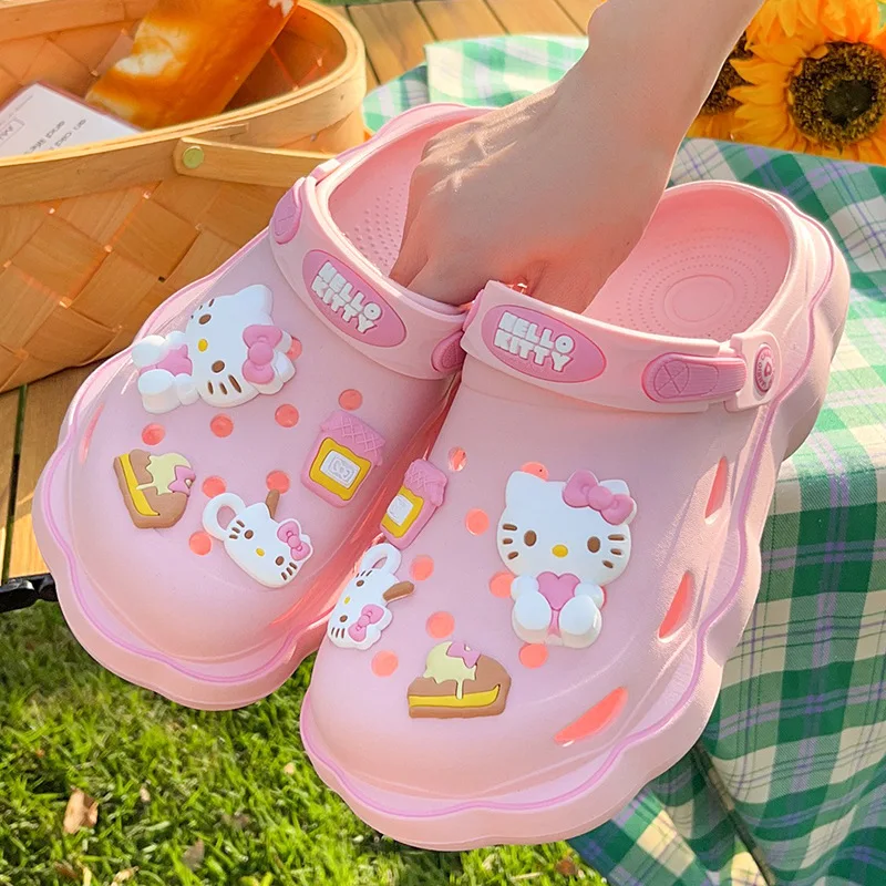 Sanrio Hello Kitty Y2k Kawaii sandały damskie letnie Cinnamoroll Kuromi buty na plażę dziewczęce Fashon antypoślizgowe buty zwiększające wysokość