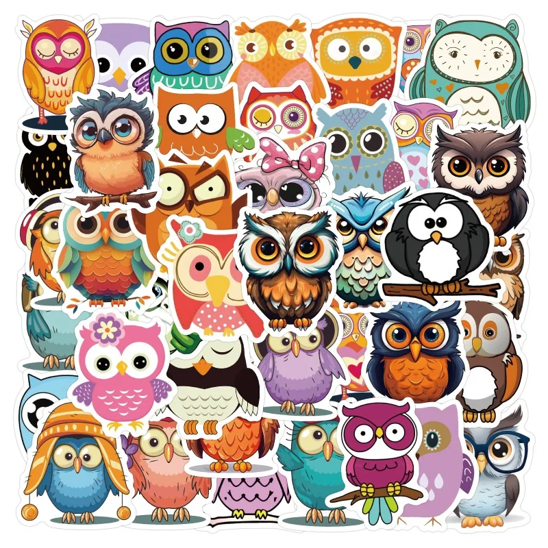 60pcs Cute Owl Cartoon Graffiti Sticker Suitcase Water Cup Guitar Car Scooter Refrigerator Mobile Phone Decoration Sticker