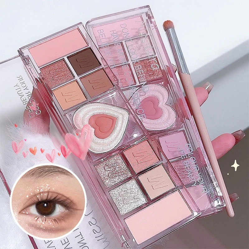 Paleta de colorete de sombra de ojos profesional multiusos, pigmento Mineral para ojos, placa de maquillaje, resaltado de amor, 12 colores