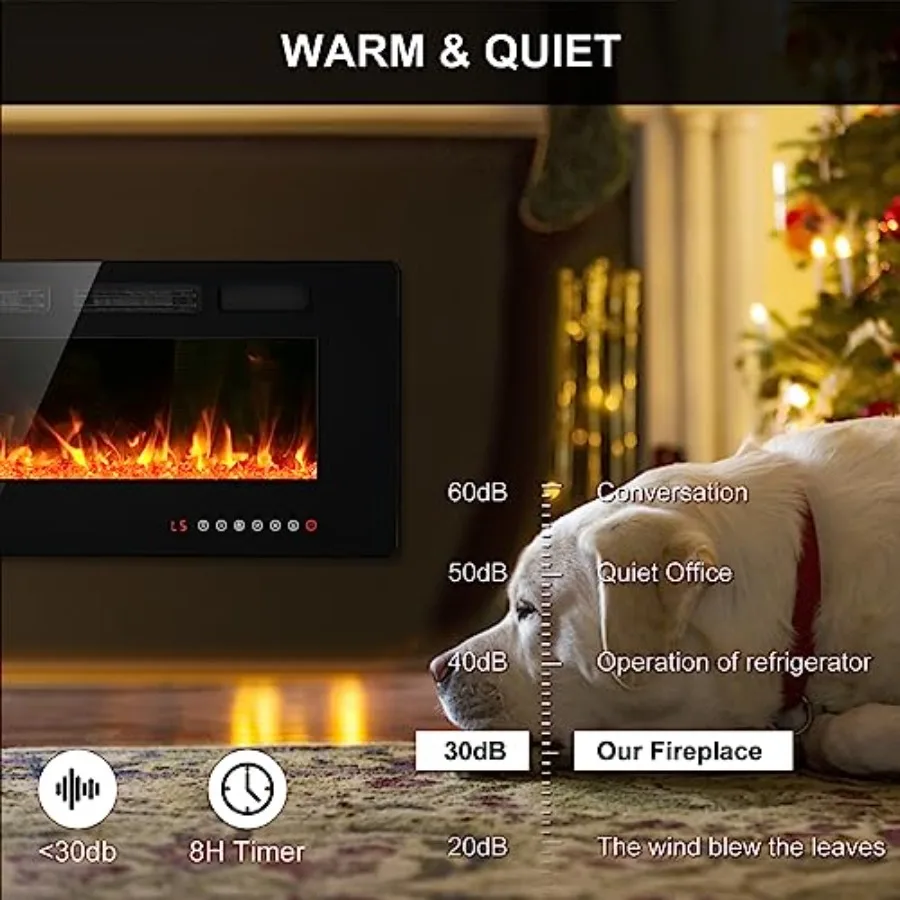 42 Inserto per caminetto elettrico ultra sottile con certificazione ETL per installazione da incasso o da parete con effetto fiamma 3D