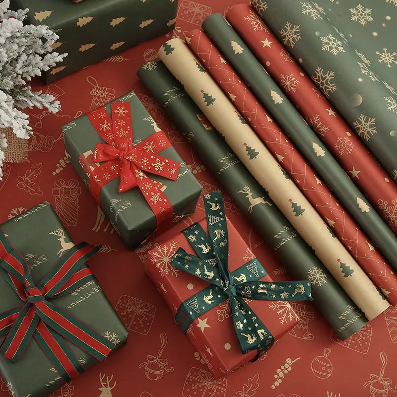 

7pcs, Christmas Wrapping Paper Christmas Gift Gift Decoration Christmas Kraft Paper Vintage Wrapping Paper, Wrapping Paper, Tiss