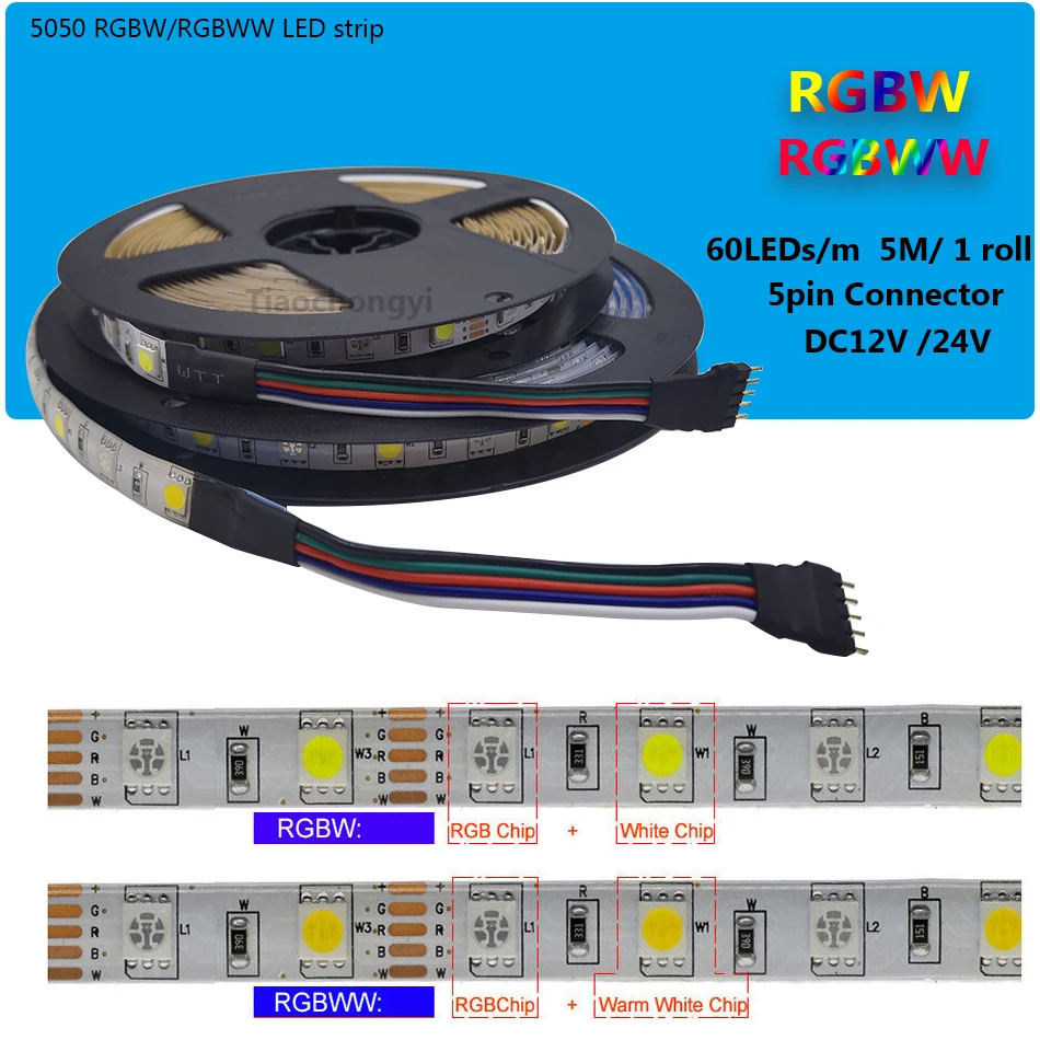 5050 dioda LED RGBW listwa oświetleniowa RGBWW 60 diody LED/m DC12V 24V elastyczne taśma LED 5m 300 diody LED