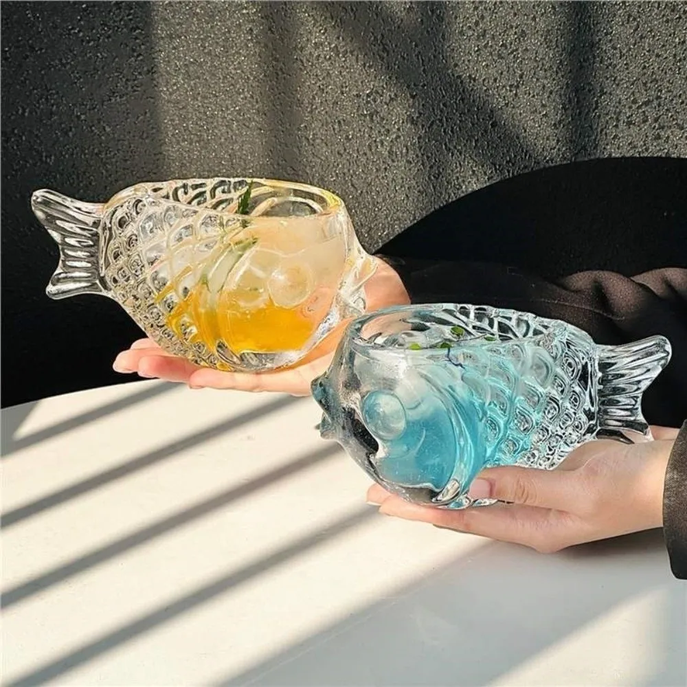Cocktail Tool 3D Pufferfish-shaped Glass Cup Thick Ice Cream Cup Wine Glass Lovely Transparent Fish-shaped Glass Restaurant