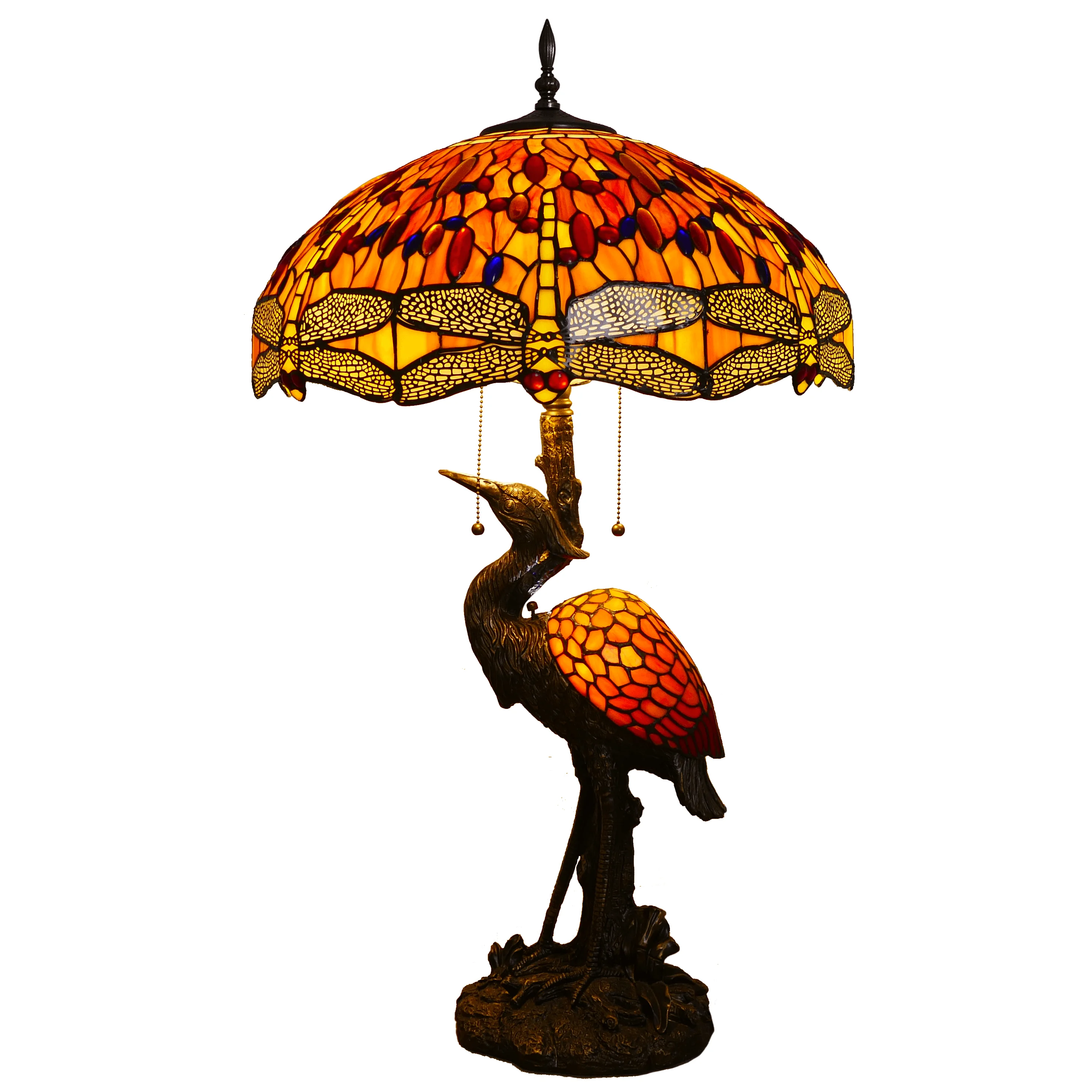 

Traditional Retro Table Lamp with Animal Resin Base Red Glass Dragonfly Lampshade for Living Room Bedroom