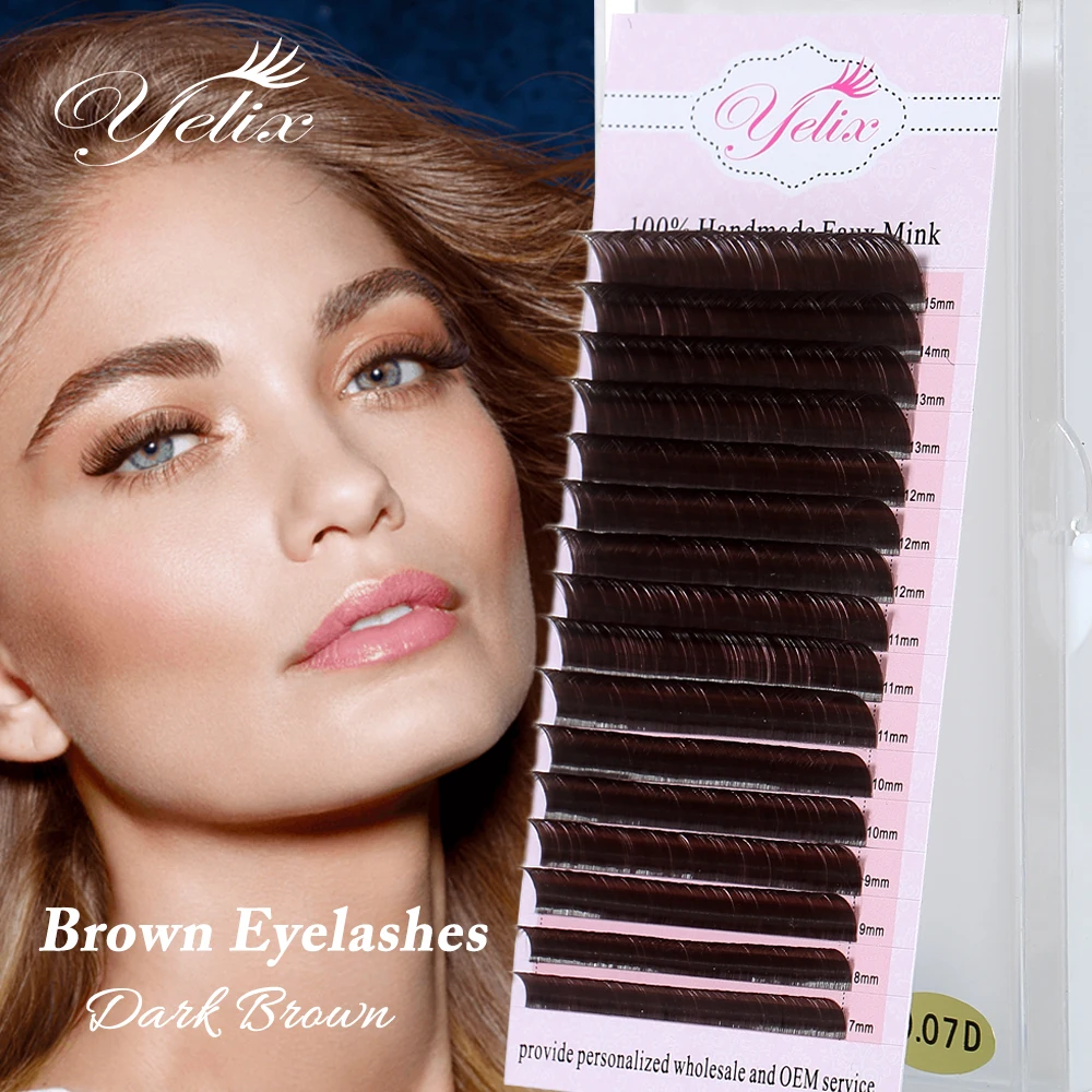 Yelix 16 ROWS Dark Brown Classic Individual Eyelashes B/C/CC/D Curl Premium Natural Lashes Extensions Wispy Easy Pick Faux Cils