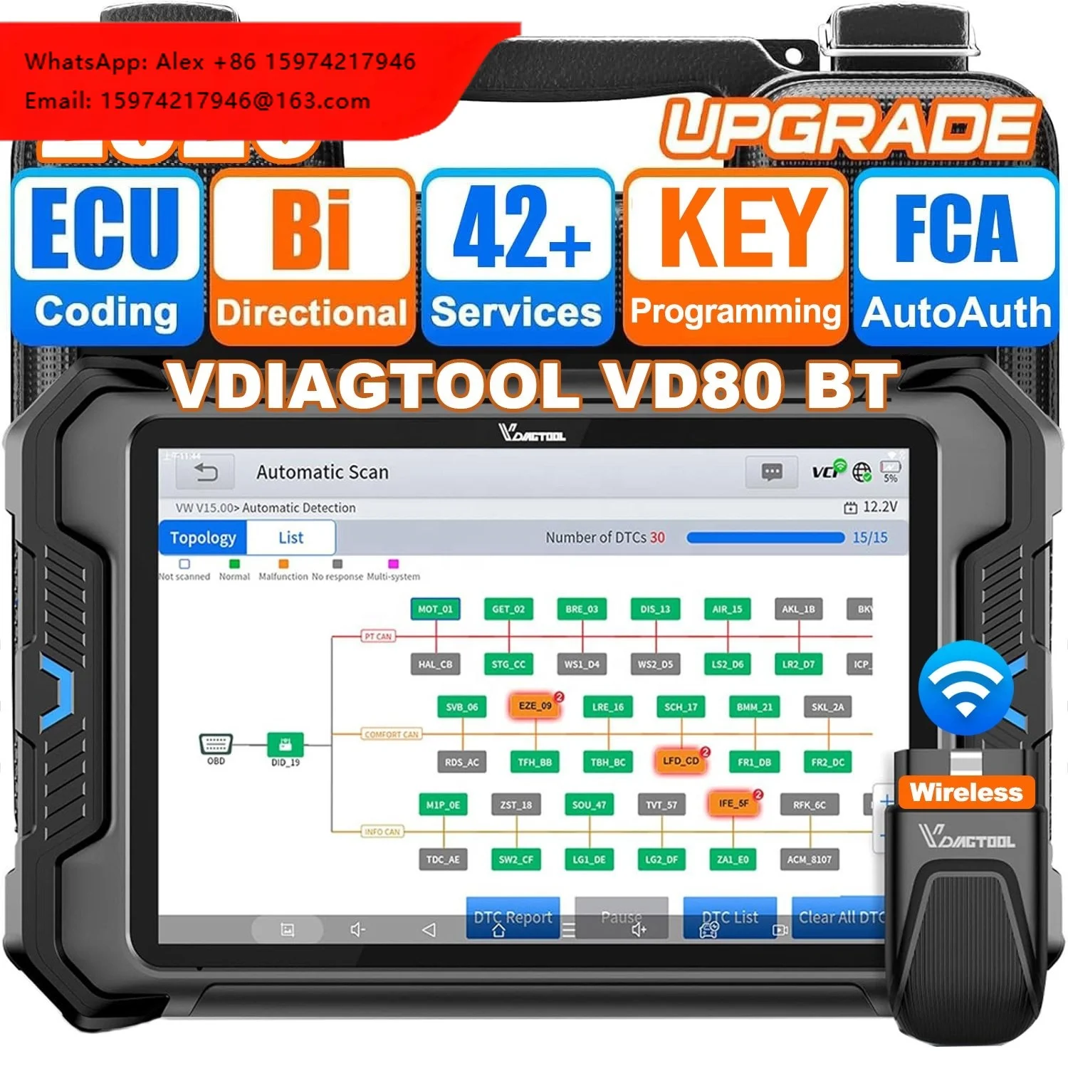 VEDIAGTOOL New VD80 BT Auto Professional Locksmith Tools Car Key Programming All In One Diagnostic Scanner Tool As XTOOL D8W