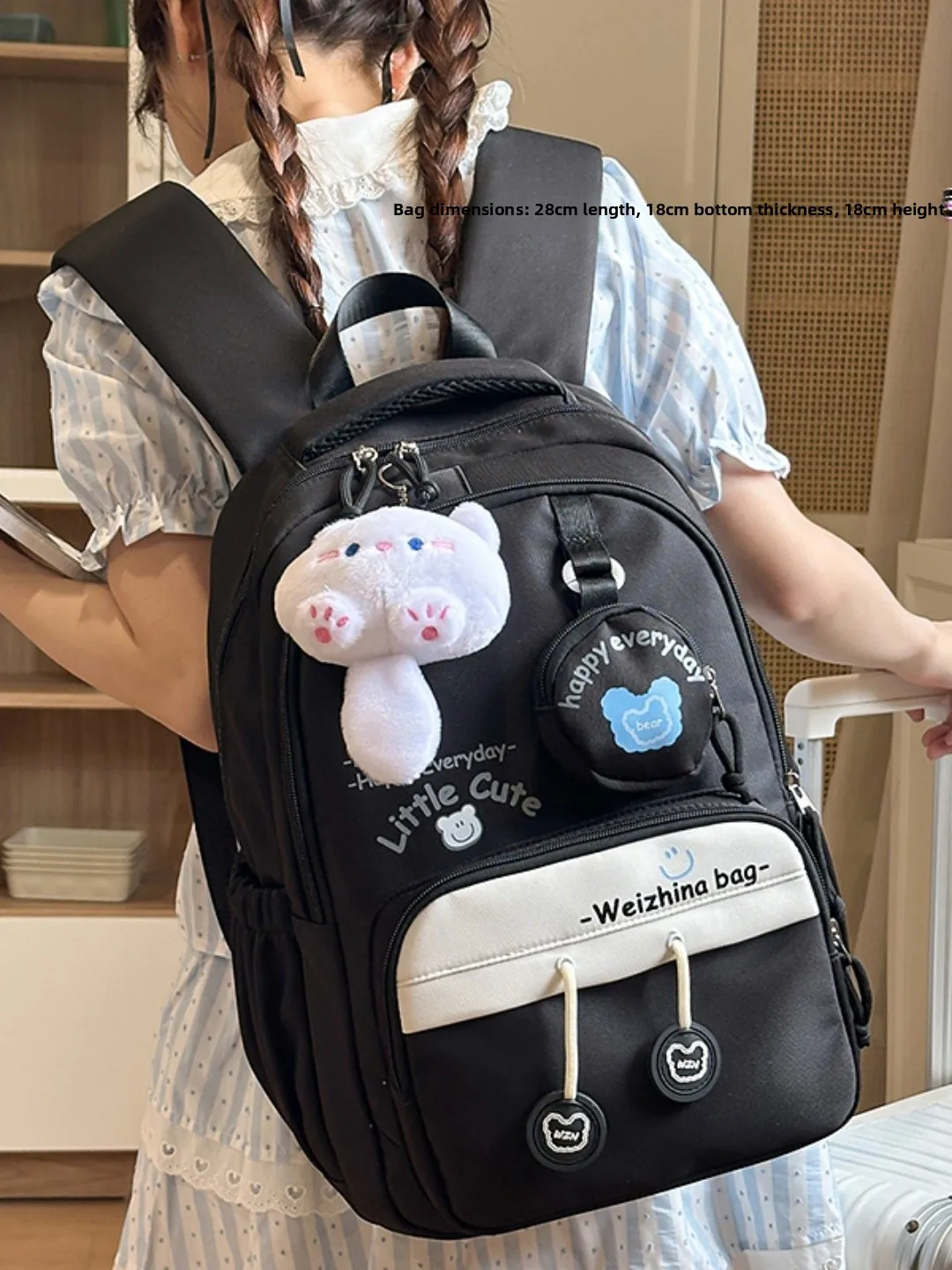 حقيبة ظهر ملونة للجنسين خفيفة الوزن متعددة الأقسام حقيبة مدرسية بأسلوب جامعي أنيق من النايلون بحزام كتف مزدوج