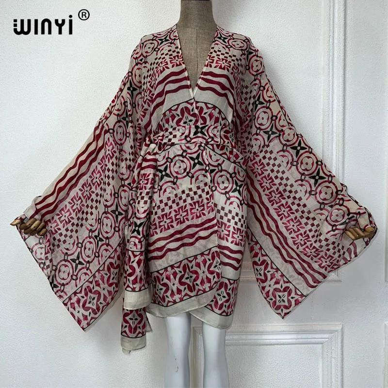 2024 kimono WINYI Europe z paskiem kardigan kaftan koktajl sexy Boho okrycie plażowe się afryka wakacyjna stroje plażowe dla kobiet