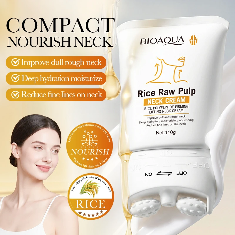 Rice Polypeptide Firming Neck Cream With Massage Roller Deep Hydrate Improve Dull Rough Skin Lifting Moisturize Neck Care Cream