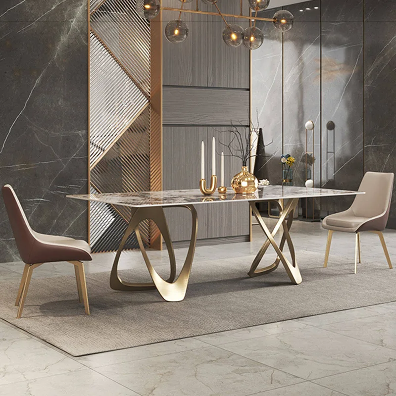 Bright rock slab dining table Italian light luxury simple high-end designer fashion Pandora minimalist rectangular dining table