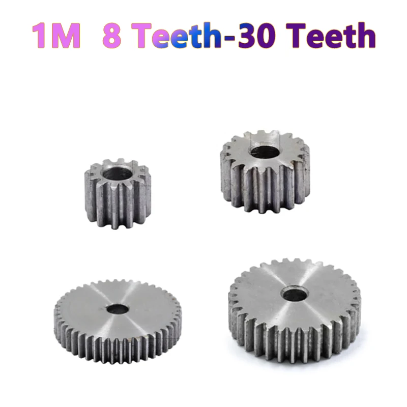 1pc 8T-30T 1M Pinion Spur Gear 1 Mod Cylindrical Flat Gear 8 12 13 14 15 16 17 18 19 20 21 22 23 24 25 26 27-30 Teeth 45# Steel