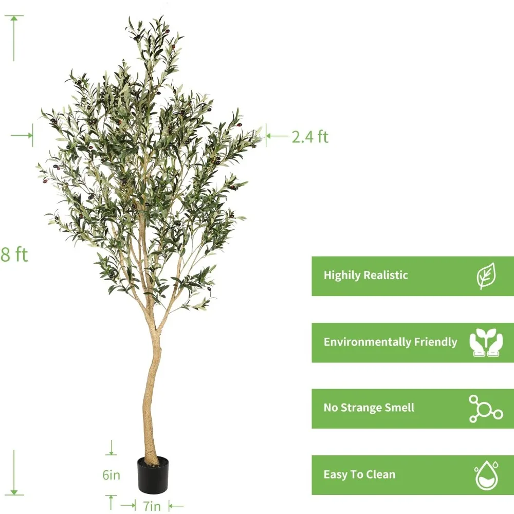 8ft Tall Faux Olive Tree - Realistic Large Silk  Artificial Olive Trees for Home Office Decor Indoor