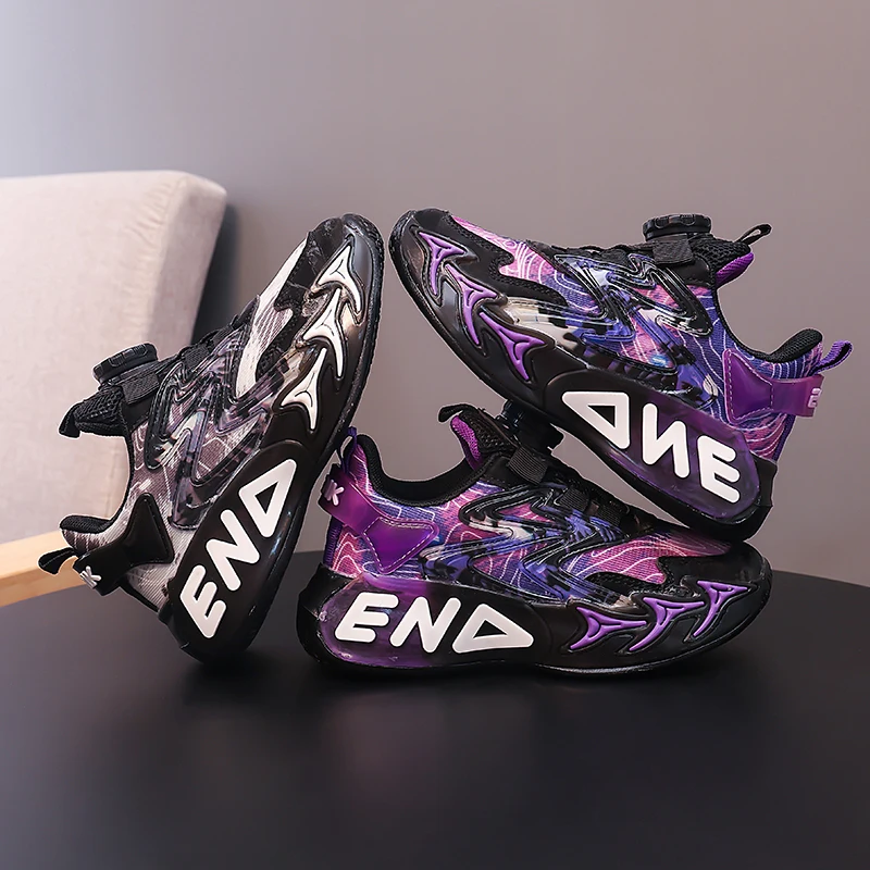 Children Sneakers Rotating Button Handsome Kids Sports Shoes Casual Breathable 2025 Autumn New Students Running Shoes Non-slip