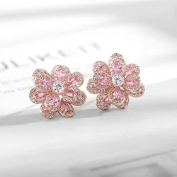 Elegant colored zircon flower earrings from Europe and America, simple and fashionable earrings, women's gold-plated earrings