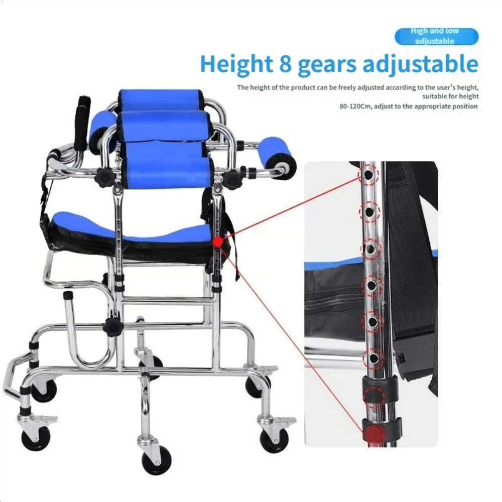 Adjustable Height Rolling Upright Children Walker Stand Trainner with Seat Walking Aid for Disabled Hemiplegia Stroke Patient