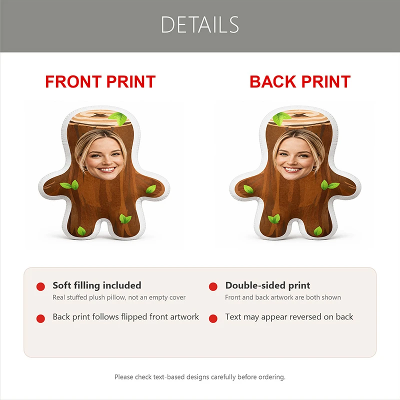 Custom Personalized Photo Face Pillow, Funny Tree Stump Shaped Decorative Cushion with Smiling Portrait, Unique Home Decor Accen