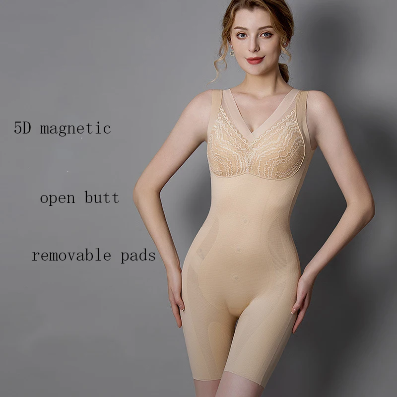 Prayger Magnetic Shaper Open Butt Slimming Bodysuits Removable Pads Latex Underwear