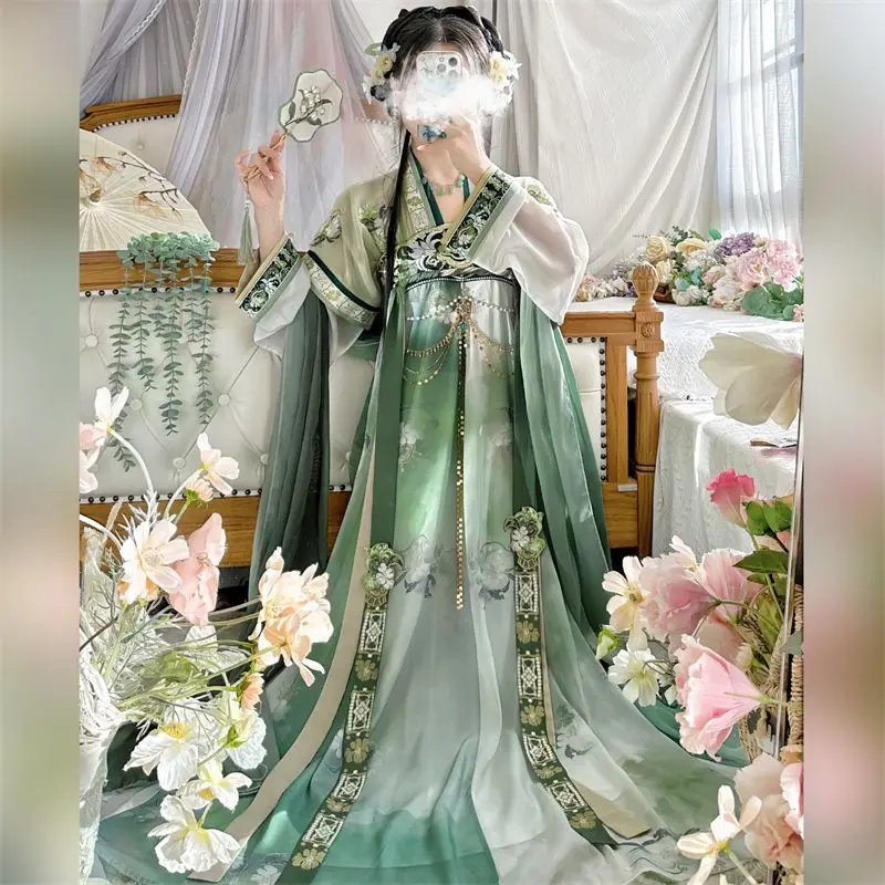 Robe Hanfu de la dynastie Tang chinoise pour femmes, broderie traditionnelle, costume de cosplay féminin, robe verte