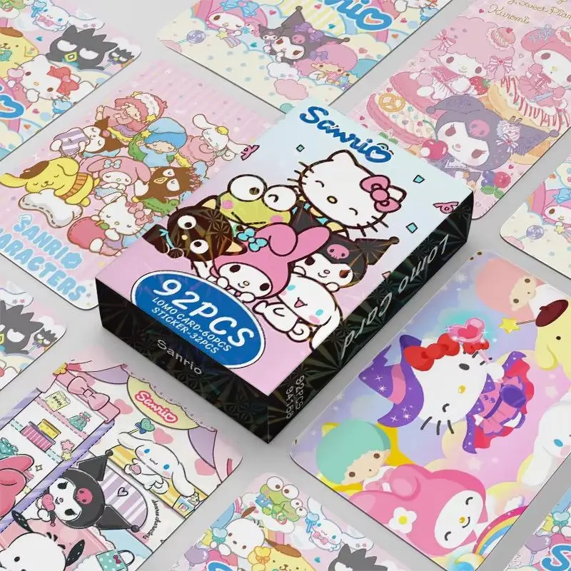 Disney Sanrio Peripheral Essential 92pcs Small Card Hello Kitty Kuromi Cartoon Handbook Sticker Postcard Birthday Christmas Gift