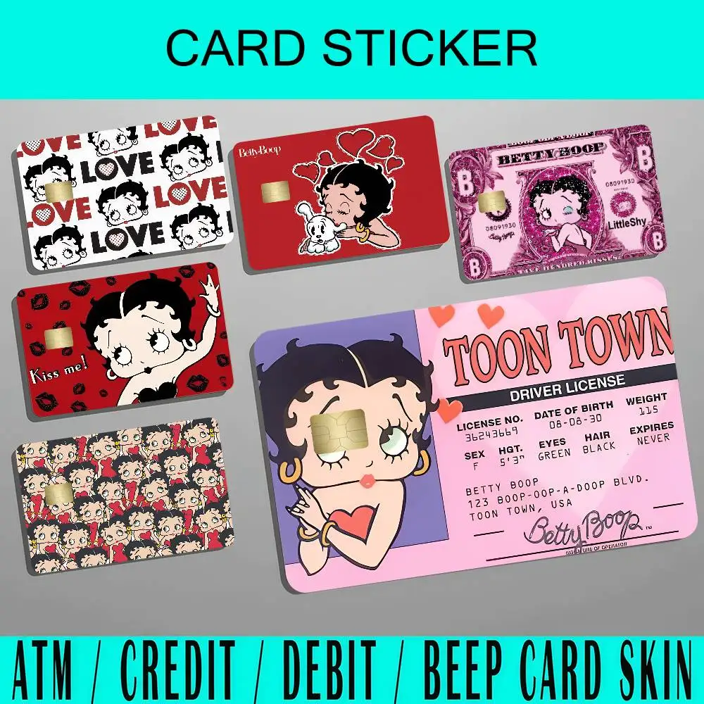 Cartoon B-Betty Cute B-Boop k Bank Credit Cards Bus Pass Stickers Cool Decoration Waterproof 4PCS Card view 2