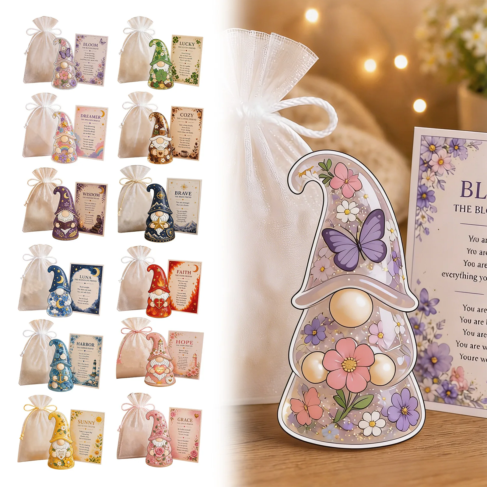 Inspirational Mini Gnome Figurine with Message Card and Gift Pouch Small Decorative Gnome for Friends Family Coworkers Teachers