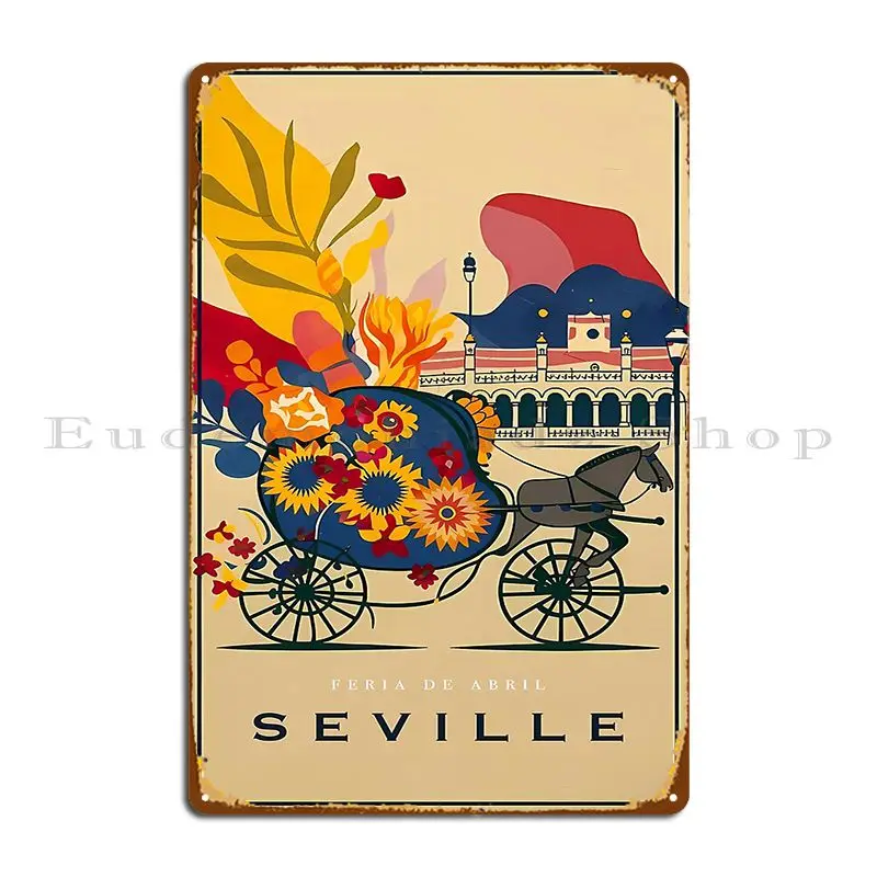 Carteles de Metal con diseño de placas oxidadas para sala de estar, cartel de hojalata para fiesta, Feria de Abril de Seville en España