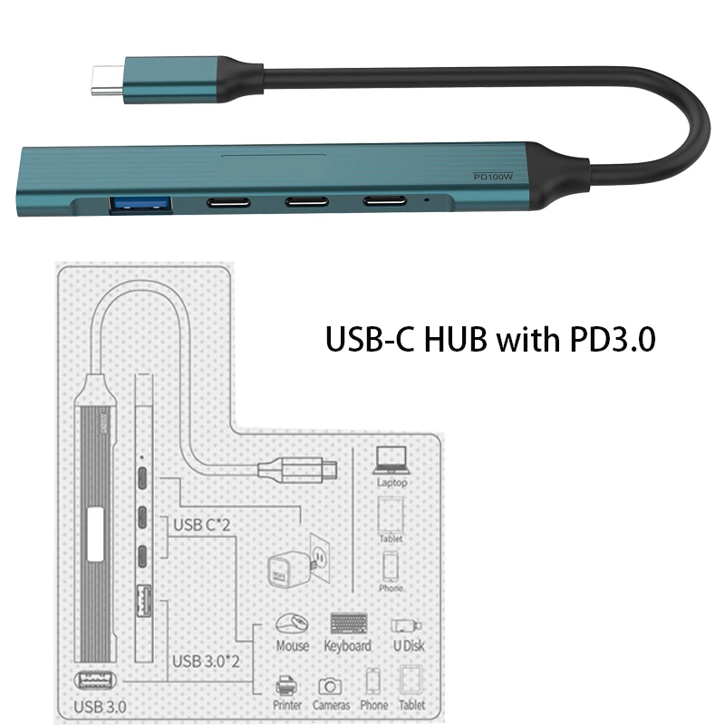 

Type-c converter USB-C HUB Multi-function Docking station Extension Cable USB Splitter Adapter Plug and Play PD charging